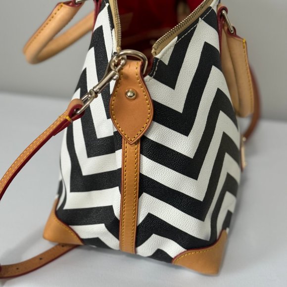 Dooney & Bourke Chevron Leather Satchel Bag | Black and White Geometric … - Picture 12 of 16